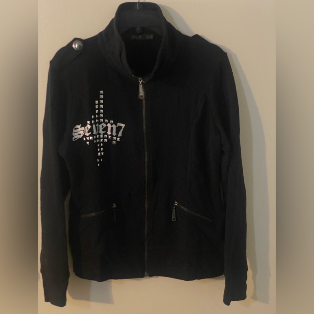 Black studded Womems Seven 7 zip up jacket y2k Vintage